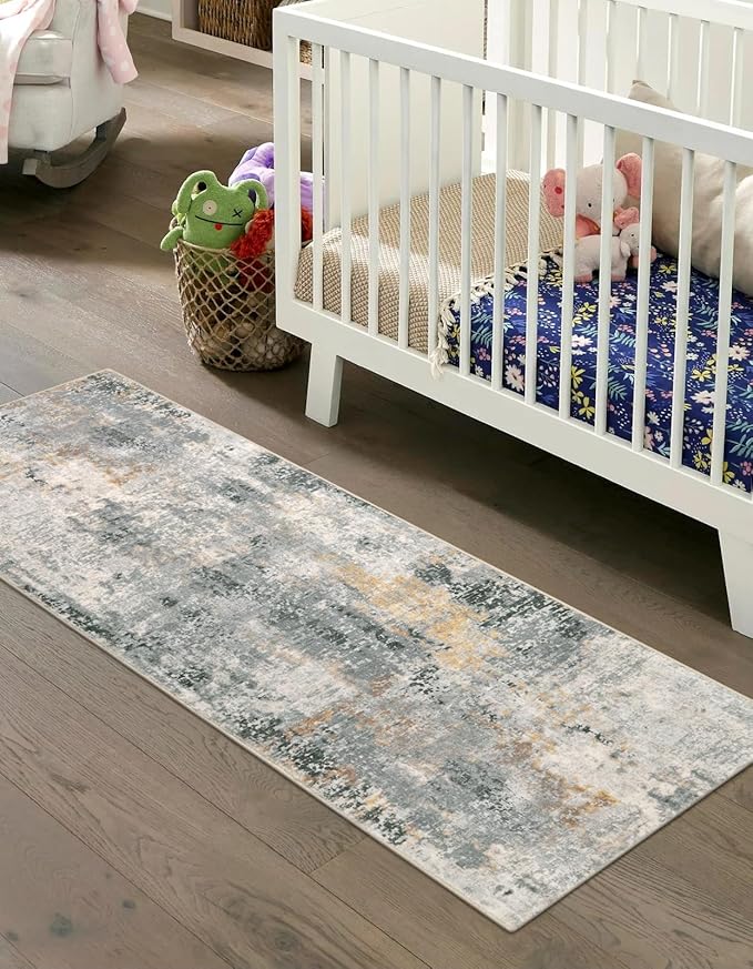 Lahome Modern Abstract Runner Rug - 2x6 Gray Washable Runners for Hallways Rugs for Living Room, Soft Non-Slip Contemporary Indoor Accent Laundry Room Carpet Runner for Gift Entryway Bedroom Door