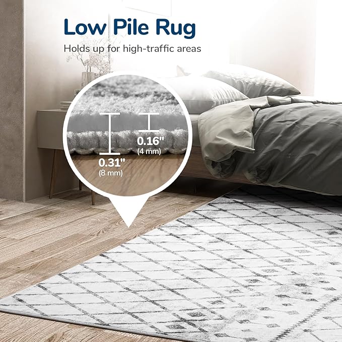 Lessymo Washable Area Rugs 6x9 for Bedroom Living Room Kitchen, Ultra-Soft Faux Wool Geometric Area Rug with Non-Slip Rubber, Kid & Pet Friendly, Geometric Grey