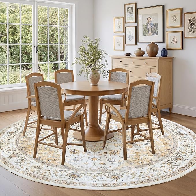 AMADA HOMEFURNISHING 6ft Area Rugs, Blue Low-Profile Washable Rug with Non-Slip Backing & Durable Edge Binding, Vintage Rugs for Living Room, Bedroom, Dinning Room