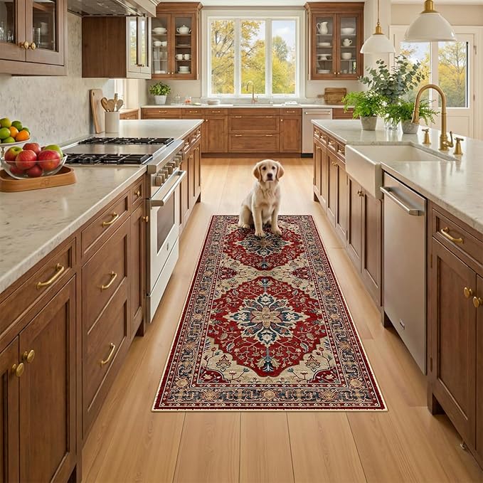 Area Rugs 2'x6' Runner Rug Non Slip Washable for Kitchen Hallway Bedroom Beside Laundry Room Bathroom Rug, Floor Carpet, Red Blue