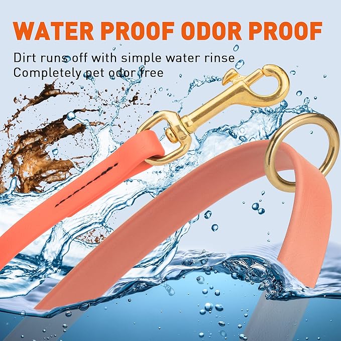 Viper Biothane K9 Working Dog Leash Waterproof Lead for Tracking Training Schutzhund Odor-Proof Long Line with Solid Brass Snap for Puppy Medium and Large Dogs 6ft, Coral