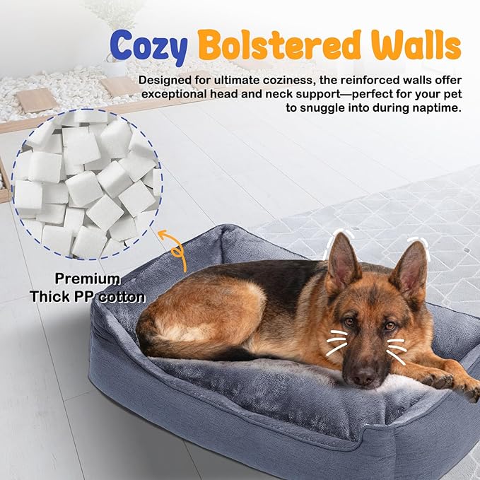 Makigued Rectangle Dog Bed for Large Size Dog with Removable Washable Cover Pet Bed with Bolster Sides Non-Slip Bottom Pet Sofa Waterproof Lining Durable Pet Cuddler, Dark Grey, 35x 26x 7.5 in