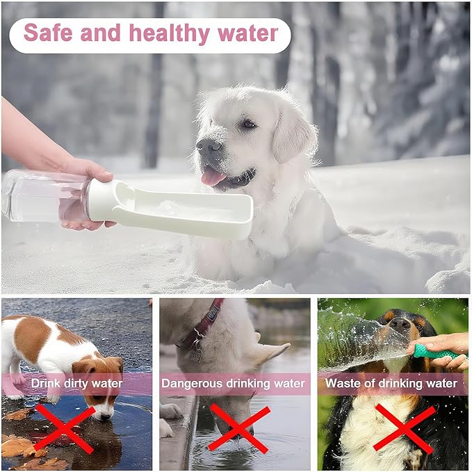Portable Dog Water Bottle - Foldable Dog Water Dispenser | Leak Proof & Food Grade Plastic Travel | Pet Water Bottle for Cat Outdoor Walking Hiking Travel（US） (White, 19oz)
