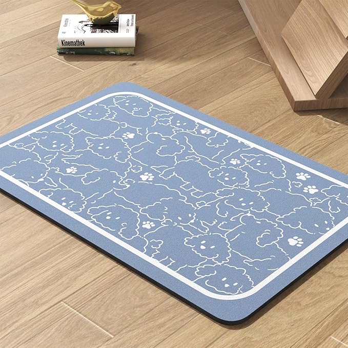 Pet Feeding Mat-Absorbent Dog Mat for Food and Water Bowl-No Stains Quick Dry Water Dispenser Mat-Dog Accessories Pet Supplies-Bowl for Messy Drinkers（BLUEDOGS,12"x19"