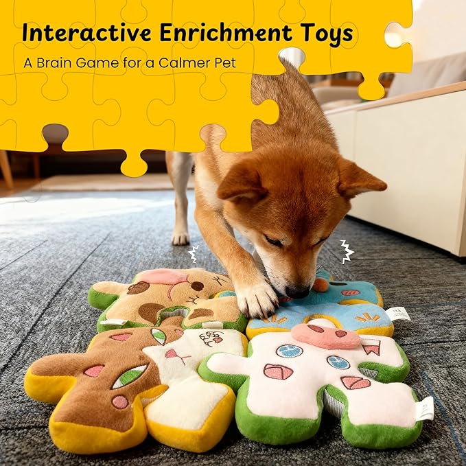 Nocciola Tearable Rip Pull Apart Squeaky Dog Puzzle Toys, 4 in 1 Enrichment Interactive Plush Stuffed Crinkle Chew Toys for Small Medium Large Breeds