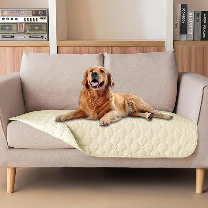 gogobunny 100% Double-Sided Waterproof Dog Bed Cover Pet Blanket Sofa Couch Furniture Protector for Puppy Large Dog Cat, Reversible (32x53 Inch (Pack of 1), Dark Cream/Light Cream)