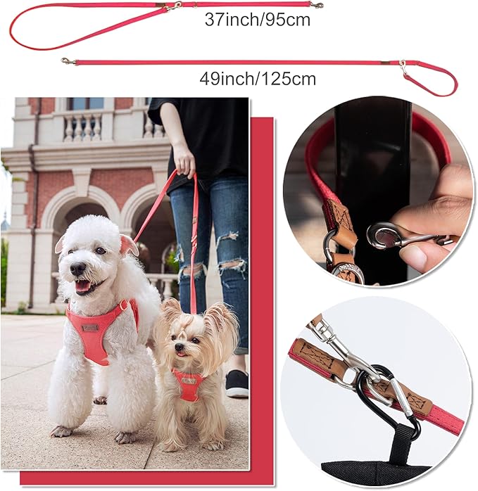Puppytie No Pull XXS Puppy Harness with Multifunction Dog Leash,Soft Adjustable No Choke Escape Proof Pet Harness Vest,red-Camellia,XXS