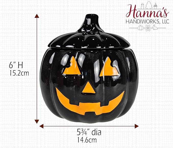 Hanna's Handiworks Jack O Lantern Halloween Pumpkin Cookie Candy Jar - Silicone Sealing Rim - Fun Decor and Kitchen Storage Decoration for Fall Festivities at Home- Receive 1 of 2 Assorted Colors
