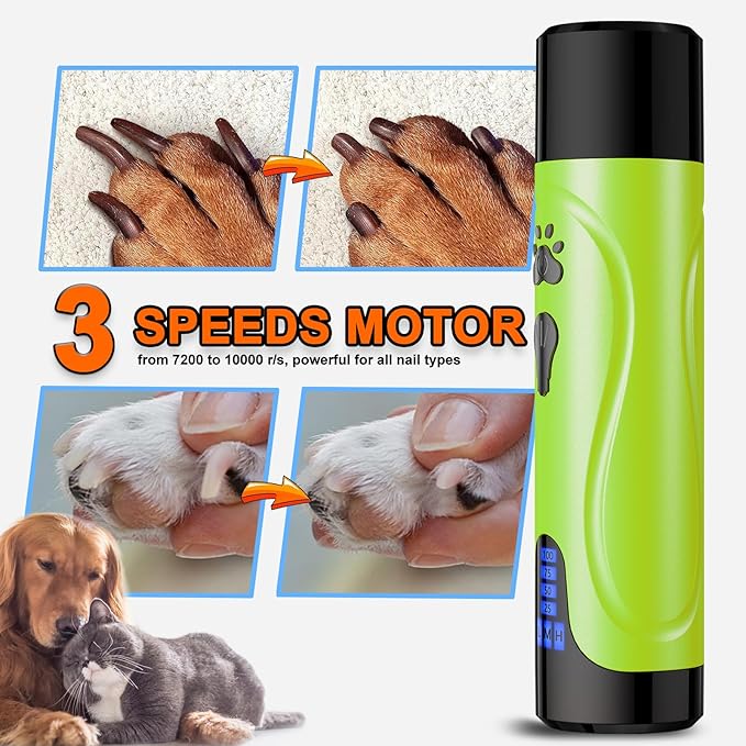 YABIFE Dog Nail Grinder, Dog Nail Trimmers and Clippers Kit, Super Quiet, Rechargeable, for Small Large Dogs Cats Toenail Claw Grooming,3 Speeds