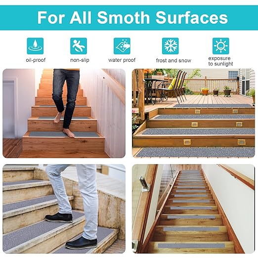 Qingluan Grip Tape, Anti Slip Tape Outdoor/Indoor Waterproof, Non Slip Tape for Stair Steps, Tread Staircases, Ramps, Skateboards (Grey Tape, 9.8" x 33Ft)