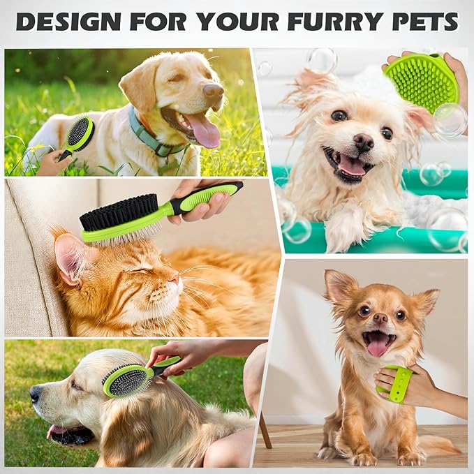 2PCS Pet Grooming Tools - Double-Sided Brush for Shedding and Bathing, Suitable for Short/Long Haired Dogs Cats and Horses, Deshedding Dog Brush, Mane & Tail Combs for Horses - Pet Supplies (Green)