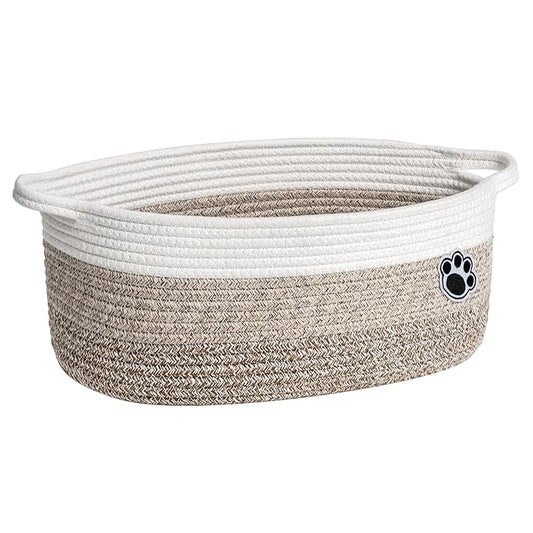 Dog Basket Gift Basket Empty, 13.6"x 10" x 6" Woven Storage Baskets for Organizing, Cotton Rope Baskets for Shelf, Dog Storage Bins with Handles, Mixed-Brown
