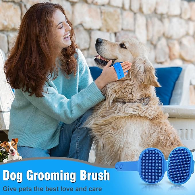 Dog Bath Brush, Premium Rubber Dog Shampoo Brush with Adjustable Ring Handle, Soothing Massage Comb for Long and Short Haired Dogs & Cats