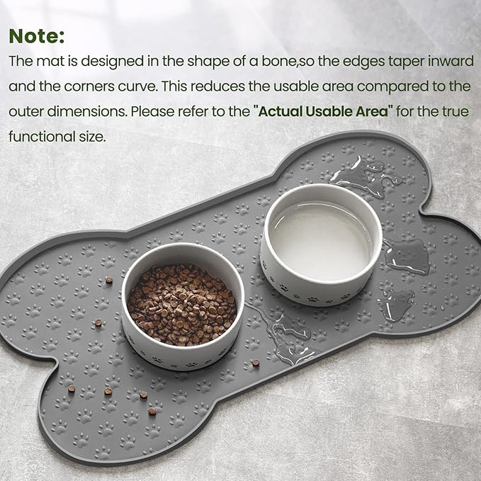 Dog Food Mat Anti-Slip Silicone Dog Bowl Mat Thicker Pet Placemat Waterproof Cat Feeder Pad with Raised Edge Puppy Kitten Feeding Mats Suitable Small Medium-Sized Dogs Cats Eating Tray