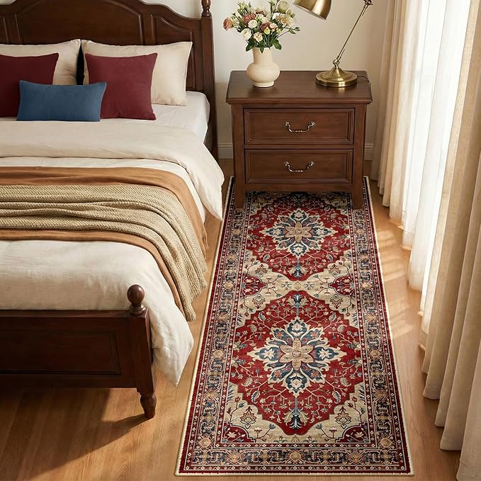 Area Rugs 2'x6' Runner Rug Non Slip Washable for Kitchen Hallway Bedroom Beside Laundry Room Bathroom Rug, Floor Carpet, Red Blue