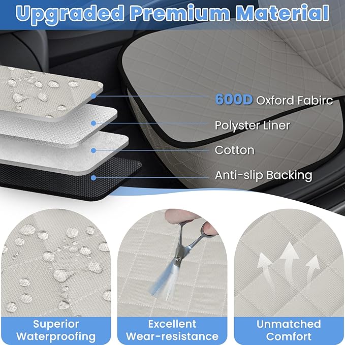 Dog Car Seat Covers, Waterproof Front Seat Cover for Dogs, Scratch-Proof, Nonslip Pet Passenger Seat Cover Protector, Universal Fit for Cars Trucks SUVs, Standard Size, Beige
