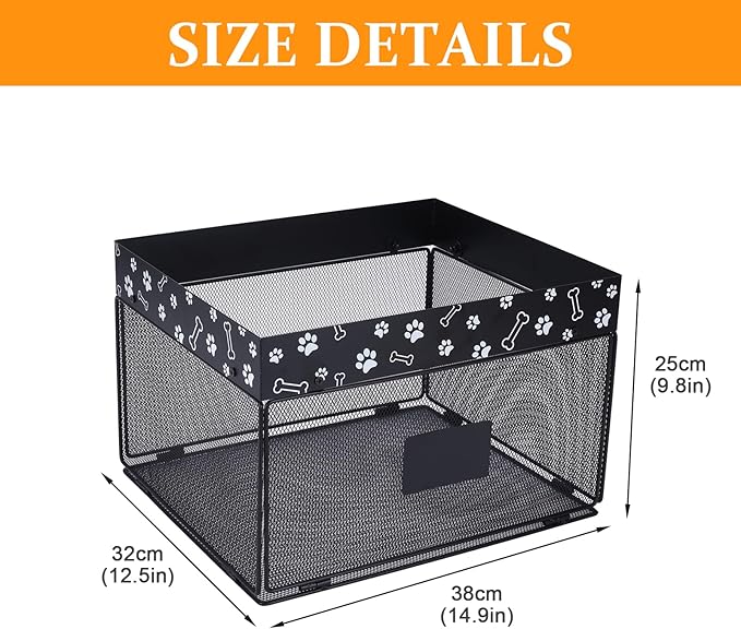 Indestructible Dog Toy Basket,Chew Proof Metal Dog Toy Box,Large Dog Toy Bin with Ventilated Mesh,Basket for Dog Toys for Leash,Accessories,Blanket Food Storage Container(Black)