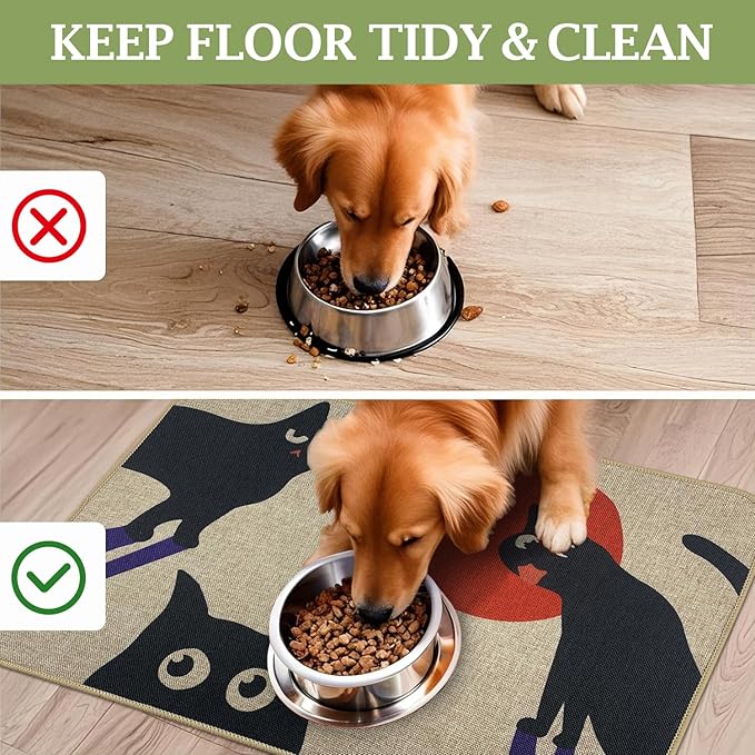 SHIYUE Dog Food Mats for Floors, Absorbent Cat Bowl for Food and Water, Non-Slip Accessories Pet Supplies(17"x30",Beige Pet)