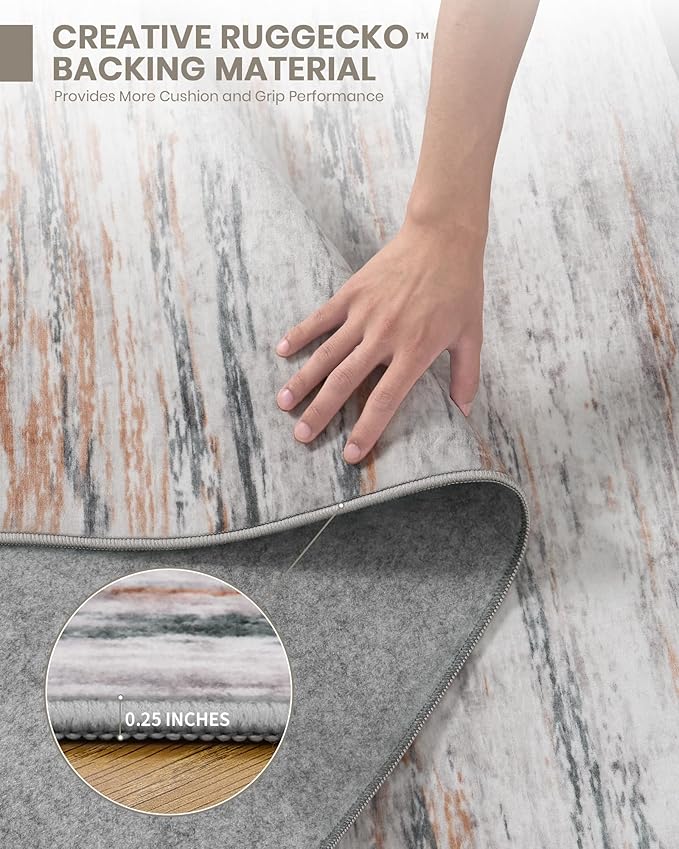 Art&Tuft Washable Rug, Anti-Slip Backing Abstract Area Rugs, Stain Resistant Rugs for Living Room, Foldable Machine Washable Area Rug(03-Taupe, 8'x10')