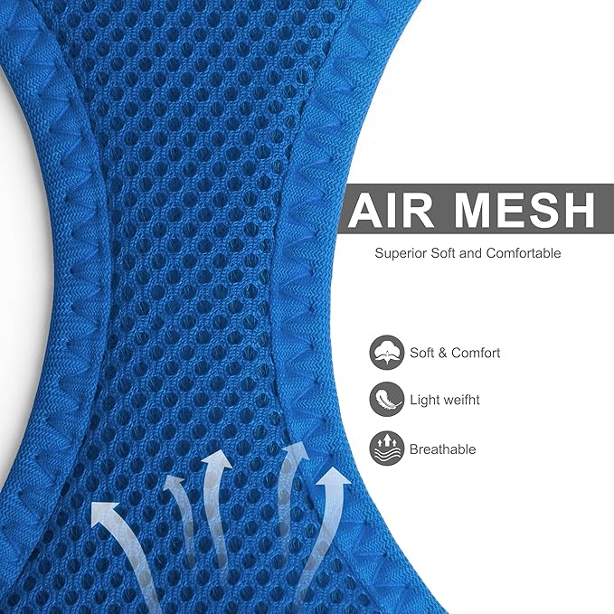 Fida Comfy Dog Harness with Leash, Soft Puppy Vest Escape Proof, Breathable Lightweight Soft Mesh, Adjustable Reflective Step-in Harness for Cat & Extra-Small Pet (XS, Blue)