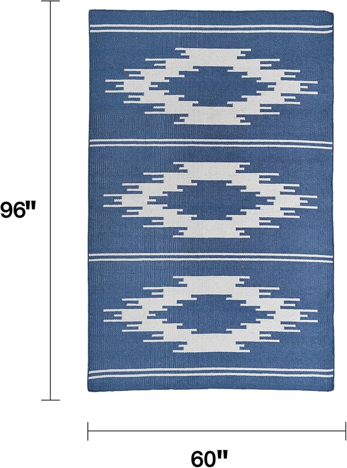 Fab Habitat Machine Washable Area Rug - Hand Woven, Stain Resistant, Pet Friendly, Reversible - Premium Recycled Polyester Yarn - Ikat - Bedroom, Living/Dining Room - Madison - Navy & Gray - 5 x 8 ft