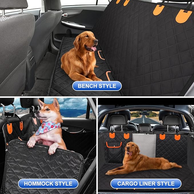 Dog Car Seat Cover for Back Seat 600D Scratchproof Nonslip Durable Waterproof Cars Pet Backseat Covers with Mesh Window Dogs Hammock for Car，SUV, Truck (60" W x 64" L)