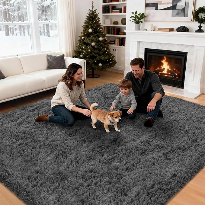 8x10 Area Rug for Living Room: Ultra Soft Fluffy Rug Modern Large Thicked Shag Rug for Bedroom Non Slip Indoor Fuzzy Carpets for Girls Kids Room Nursery Dorm Home Decor Grey