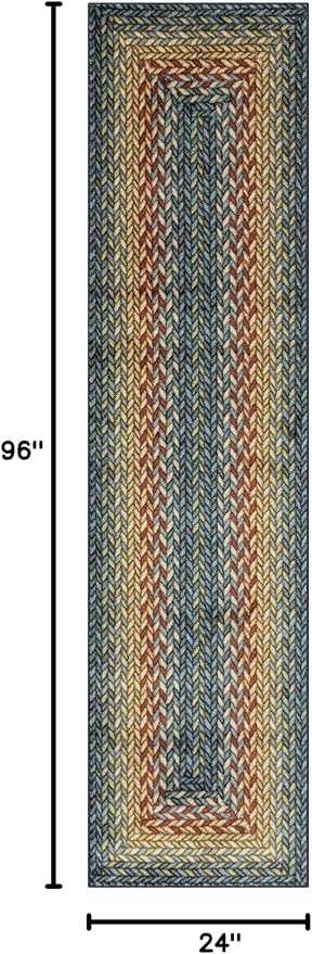 Maples Rugs Marion Bohemian Braided-Style Print Runner Rug ??Made in USA ??Washable, Non-Slip Indoor Runner for Hallway, Kitchen, and Laundry Room, 2' x 8', Multi-Color