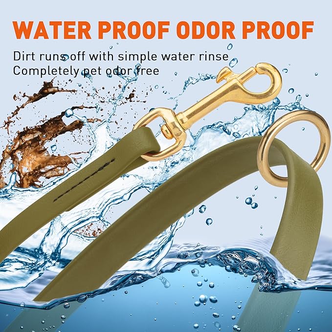 Viper Biothane K9 Working Dog Leash Waterproof Lead for Tracking Training Schutzhund Odor-Proof Long Line with Solid Brass Snap for Puppy Medium and Large Dogs 4ft, Olive Drab Green