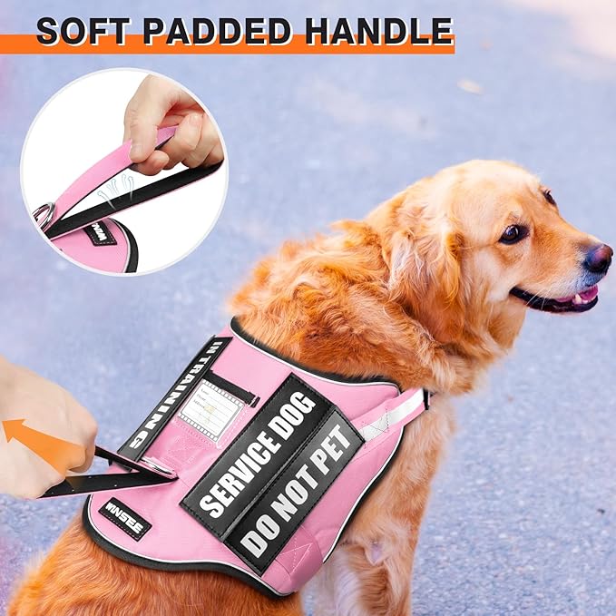 Service Dog Harness and Leash Set, Training Dog Vest with 10 Dog Patches, Emotional Support Therapy Dog Vest Harness for Small Medium Large and Extra Large Dogs(Pink, S)