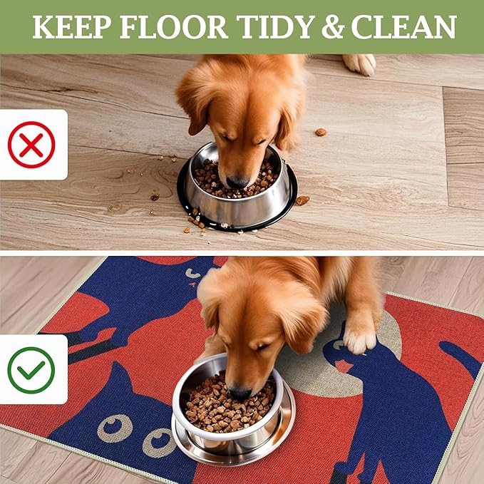 SHIYUE Dog Food Mats for Floors, Absorbent Cat Bowl for Food and Water, Non-Slip Accessories Pet Supplies(16"x24",Orange Pet)