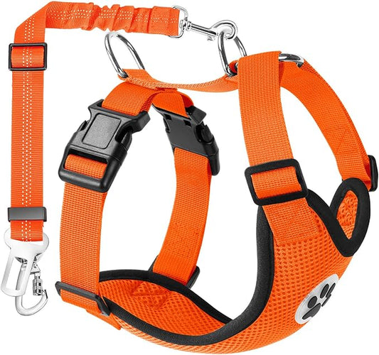 Lukovee Dog Seat Belt for Car, Adjustable Dog Car Harness for Large Medium Small Dogs, Soft Padded & Breathable Mesh Dog Seatbelt with Car Strap and Carabiner (Orange,L)