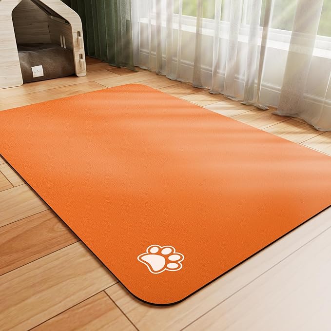 Dog Food Mat - Absorbent Cat Mat for Food and Water, No Stains Pet Feeding Bowl Mat, Easy to Clean Pet Placemats, Quick Dry Dog Water Dispenser Mat for Messy Drinkers | Paw Orange 16"x 24"