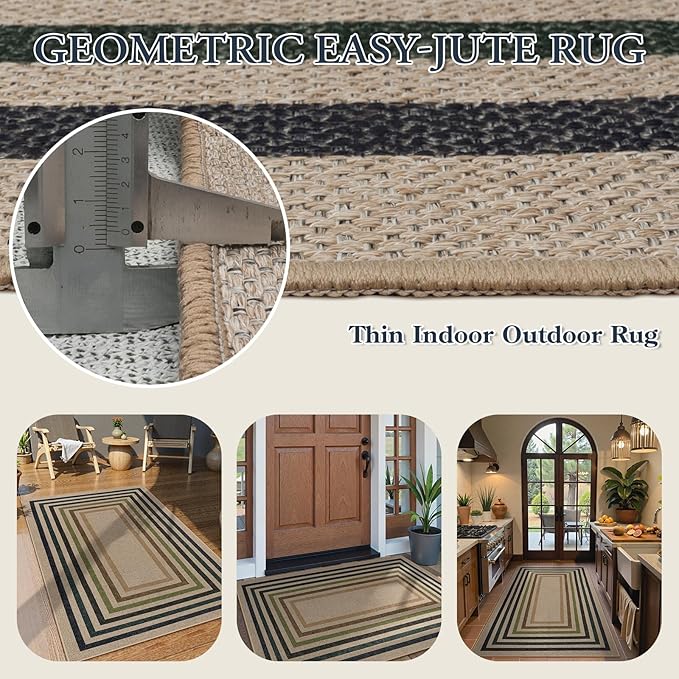 Lahome Modern Geometric Easy Jute Entryway Rug, 3x5 Washable Farmhouse Kitchen Rugs for Bedroom, Contemporary Non Slip Non Shedding Woven Carpet for Living Room