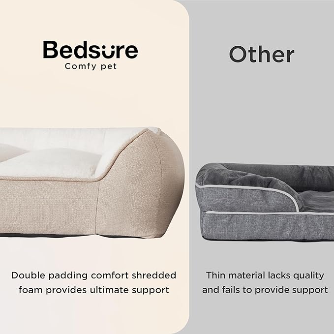 Bedsure SupportMax XL Plus Orthopedic Dog Beds Large Sized Dog - Extra Thick Supportive Dogs Couch with Waterproof Washable Cover, Jumbo Comfort Pet Sofa with Soft Sherpa & Nonskid Bottom, Beige, 48"