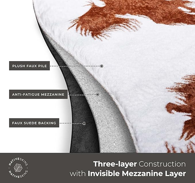 NativeSkins Faux Cowhide Rug ??Brown and White (Large) | 4'7" x 6'7" | Triple-Layer Support | Ultra-Soft Pile | Hand-Cut, Faux Suede No-Slip Backing | Western Rug | Cow Hide Animal Print