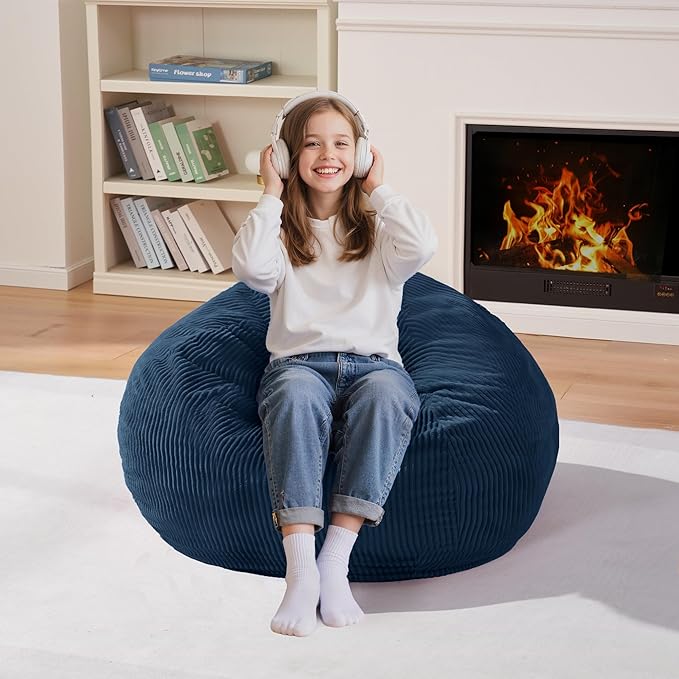 Homguava 2FT Bean Bag Chair,Teardrop Bean Bags Small Beanbag Chair with Memory Foam Filled and Ultra Soft Corduroy Cover for Living Room, Bedroom(Dark Blue)