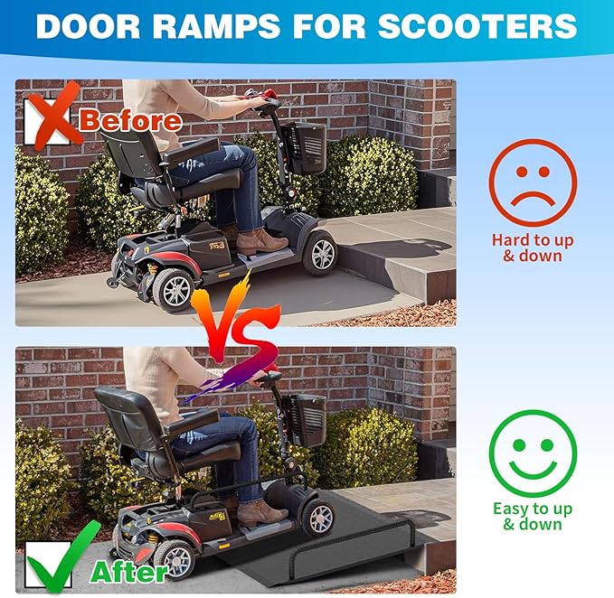 Door Threshold Ramp with Detachable Handles Fits for 2.0" to 9.0" Rise, Wheelchair Doorway Ramp for Scooters/Elderly/Walkers/Stairs(800 LBs Loading, 33.5" L*31.5" W, Alloy Iron, 37.5 LBs)