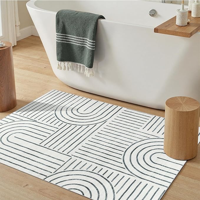 DCX Abstract Machine Washable 3x5 Rug, Gray Modern Accent Rug for Living Room, Soft Low Pile Non Slip Carpet, Kid & Pet Friendly Stain Resistant Rug for Bedroom Dining Room Office