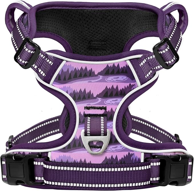 HEELE Dog Harness, No Pull Adjustable Padded Reflective Harness for Small Medium Large Dogs with Handle for Walking Training, Moon Night, L