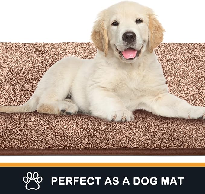 PURRUGS Dirt Trapping Door Mat 24" x 84", Non-Slip Machine Washable Entryway Rug, Dog Doormat, Indoor Front Door Mat, Super Absorbent Entry Rug for Muddy Shoes & Paws, Brown-Light Cream