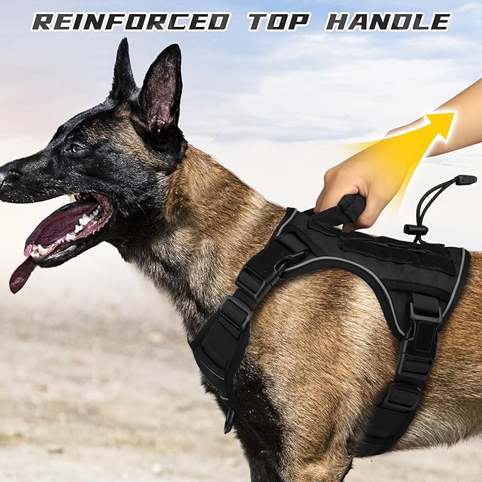 WINGOIN Black Tactical Dog Harness for Small Dogs, Heavy Duty No Pull Harness with Handle, Adjustable Reflective Military K9 Pet Vest for French Bulldog, Pug, Walking, Training, Hunting (S)