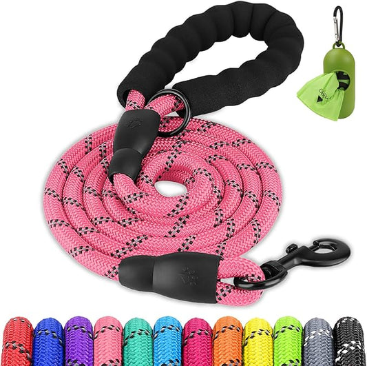 Joytale Dog Leash for Small Dogs, Heavy Duty Nylon Leashes with Comfortable Padded Handle and Highly Reflective Threads, Ideal for Walking and Training, Pink, 5'횞3/8''