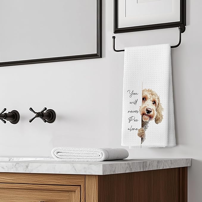 LUKIPOM280 Funny Goldendoodle Gifts Hand Towels, You Will Never Pee Alone Funny Bathroom Hand Towels, Goldendoodle Dog Bathroom Decor, 16x24 Inches