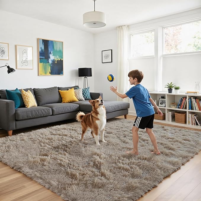Soft Runner Rugs for Bedroom, Beige 2x6 Area Rugs Fluffy Rug Shaggy Area Rug Carpet, Bedside Rug for Living Room Bedroom Kids Room Home Decor