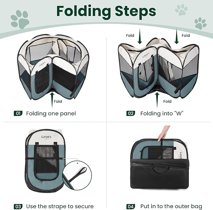 Love's cabin Pet Puppy Dog Playpen, Medium Dog Tent Crates Cage Indoor/Outdoor, Portable Playpen for Cat, Foldable Pop Up Dog Kennel Playpen with Carring Case, Removable Zipper Top, Moss Green