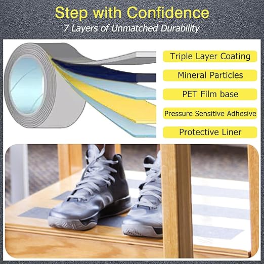 S&X Gray Anti Slip Tape 1 Inch x 60 FT Roll, Ultimate Non Slip Grip Tape for Stairs Outdoor Wooden Steps & Exterior Grips, Grit 60, Waterproof, Extra-Durable
