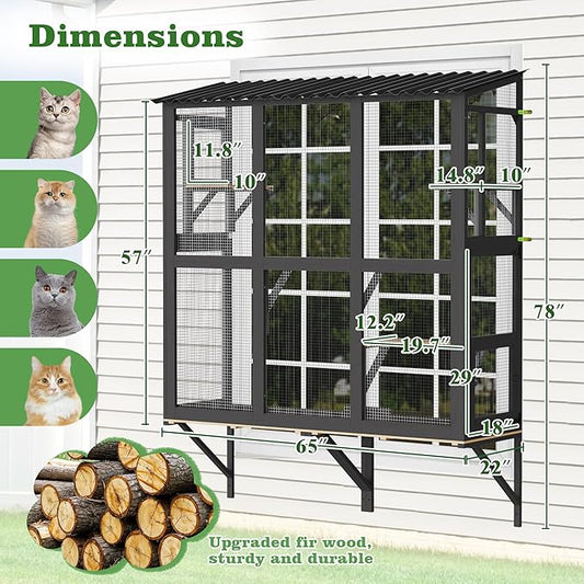 Large Outdoor Cat Window Perch, Catio Cat Enclosure Window Box with 4 Jump Platforms and 4 Doors, Cats Patio w/All-Weather Roof for Indoor Kitty Sunbathing, Napping