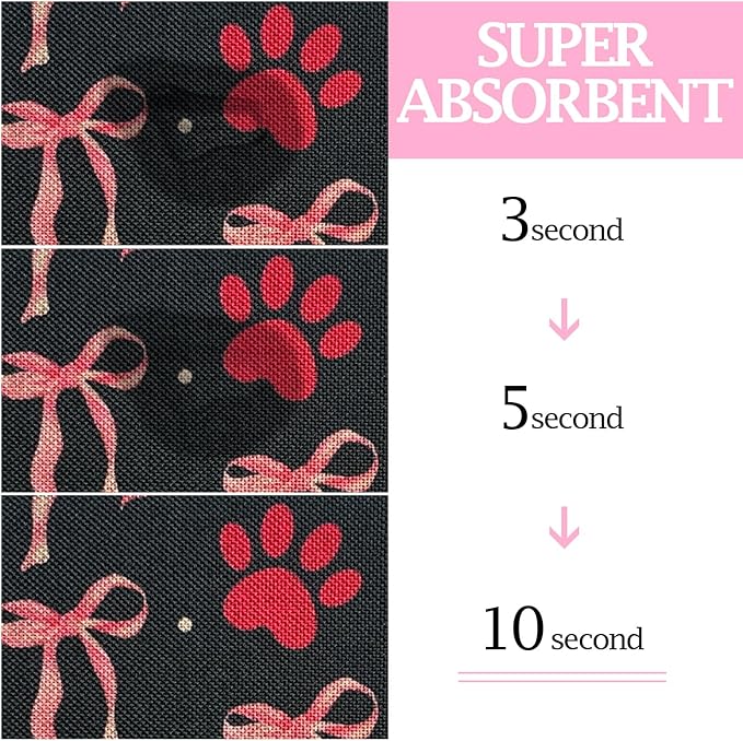 SHIYUE Dog Food Mats for Floors, Absorbent Cat Bowl for Food and Water, Non-Slip Accessories Pet Supplies(16"x24",Black Bow Footprint)