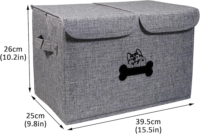 Geyecete Large Storage Boxes - Large Linen Fabric Foldable Storage Cubes Bin Box Containers with Lid and Handles Can be Personalized(Snow Gray)